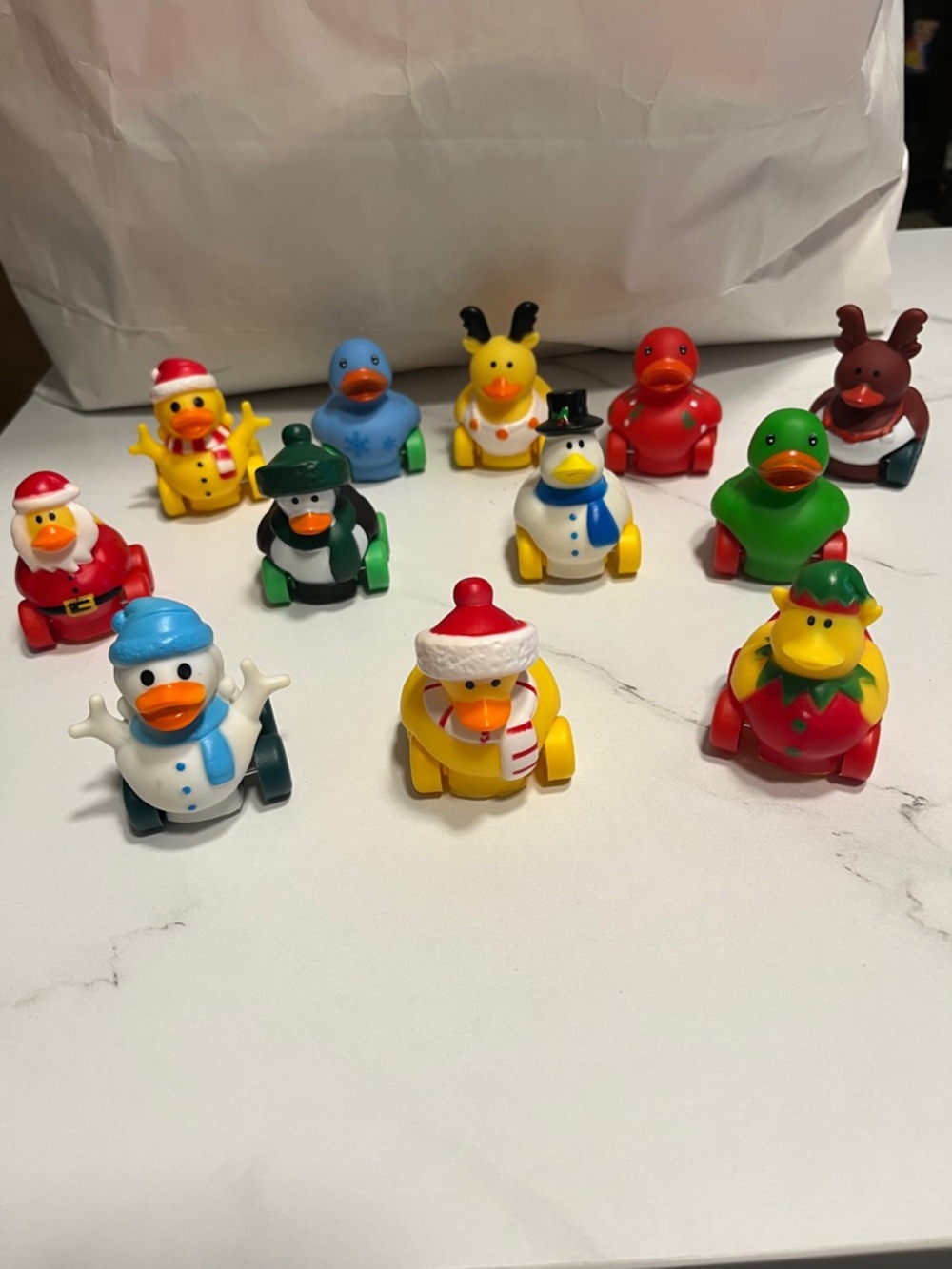 Collectible Holiday Rubber Duck Figures on Wheels Toy Set - Mixed Colors.